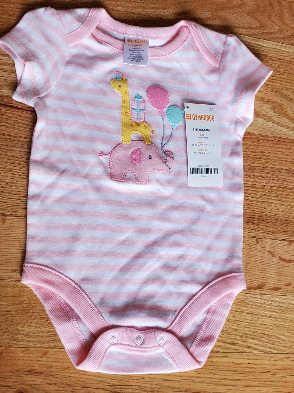 Gymboree Pink and White Striped One-Piece with Animal Applique